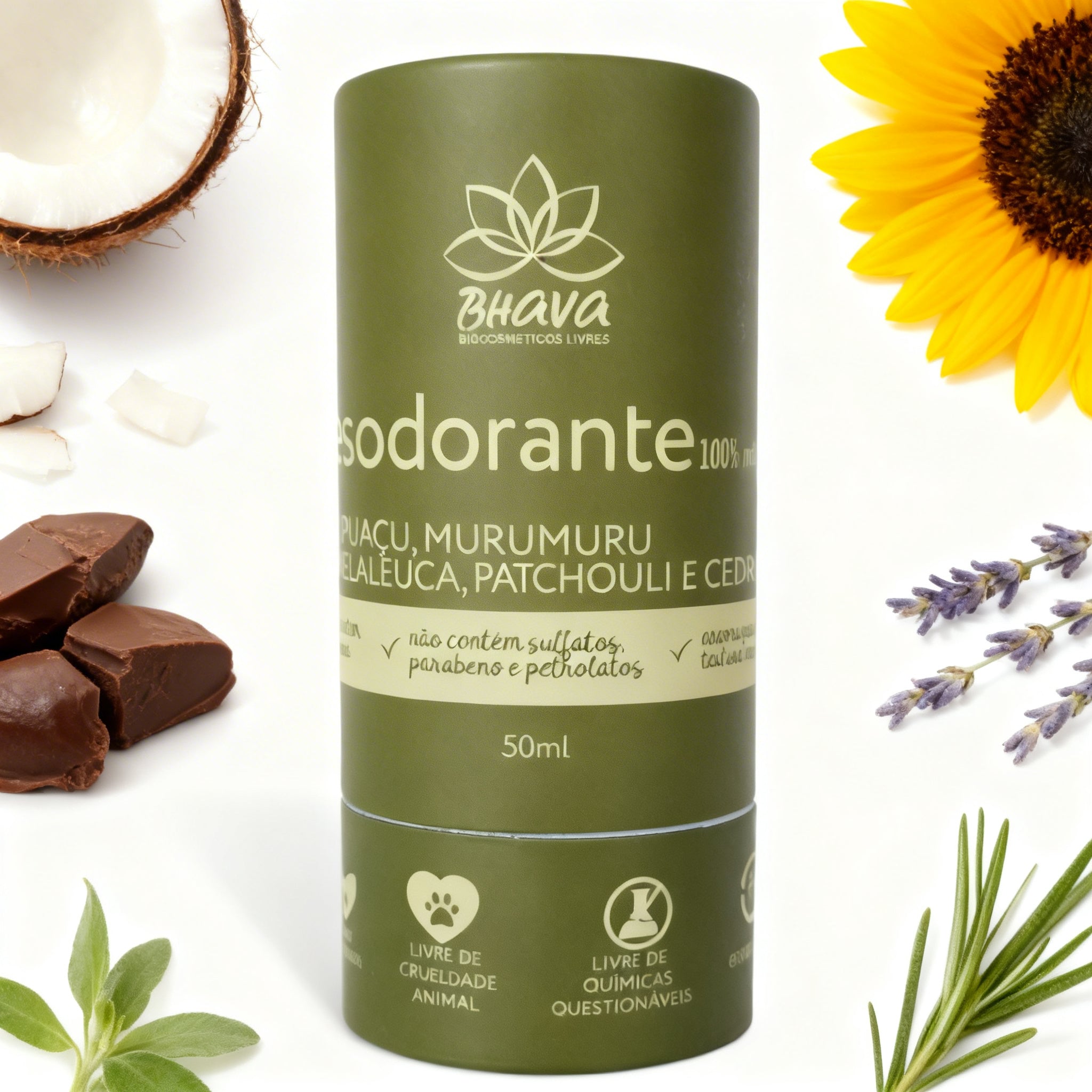 Desodorante Bastão sem alumínio 100% Natural 50g - Zero Plástico