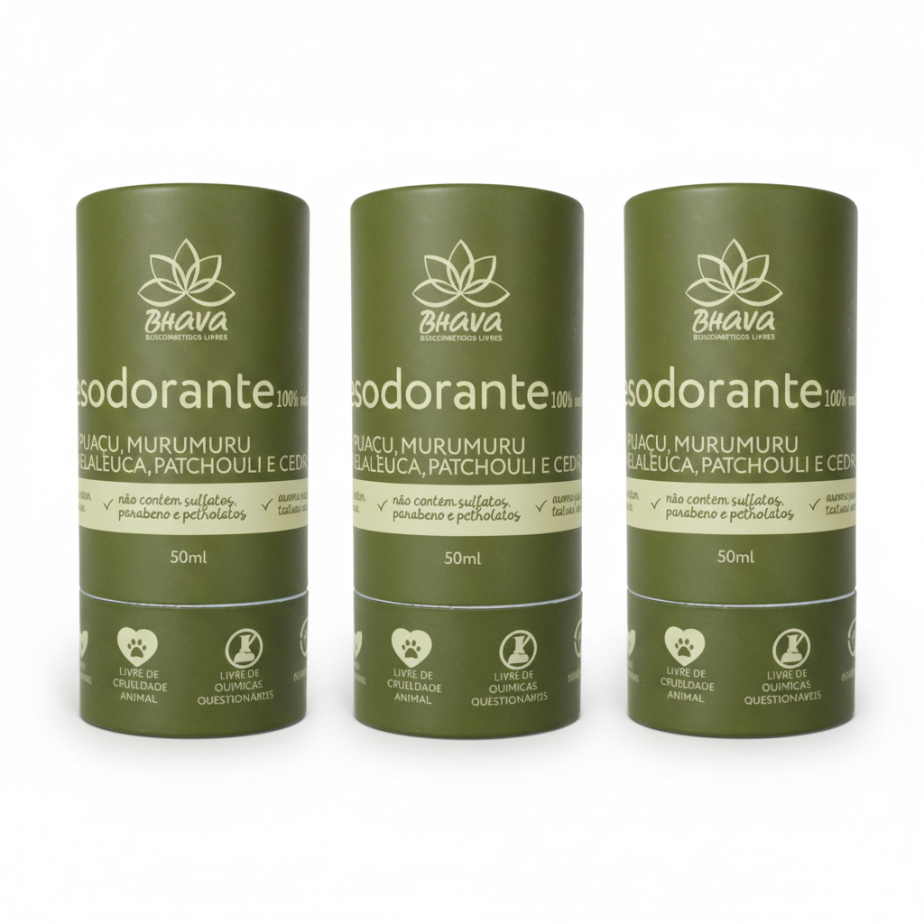 Kit 3 Desodorantes Bastão sem alumínio 100% Natural 50g - Zero Plástico